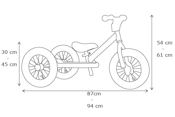 Het formaat van de loopfiets
