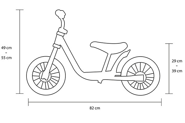 De afmetingen van de Starter loopfiets.