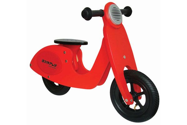 Houten loopfiets scooter rood.