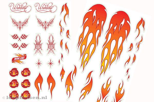 Inclusief vlammen stickervel.