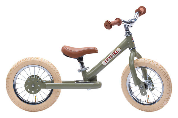 via Beheer Assert Trybike Steel Vintage groen 2-in-1 | Loopfietsen.nl